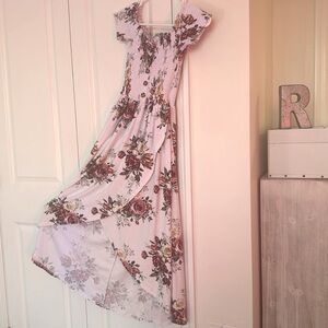 Size small cotton floral dress with A-line cinched waist with slit
